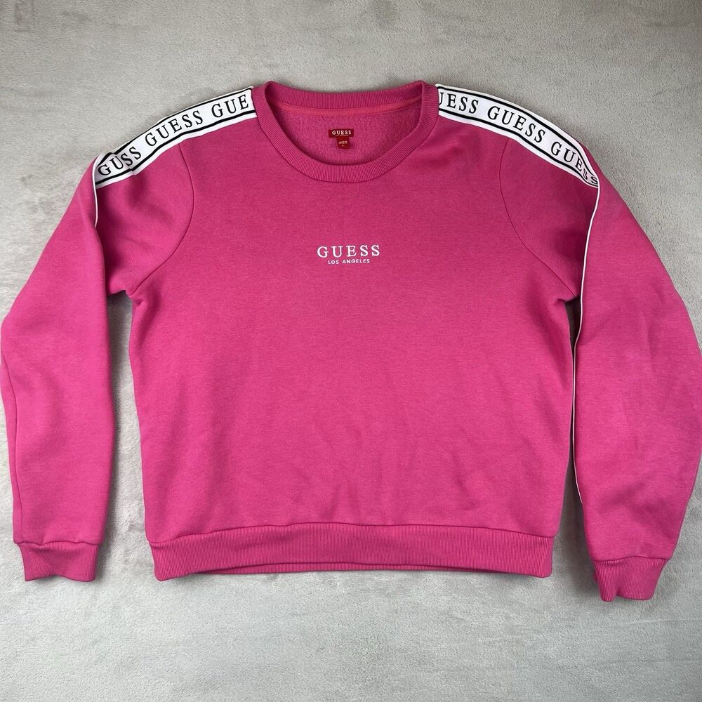 Guess Los Angeles Womens Large Pink Crewneck Sweatshirt Embroidered Logo Y2K